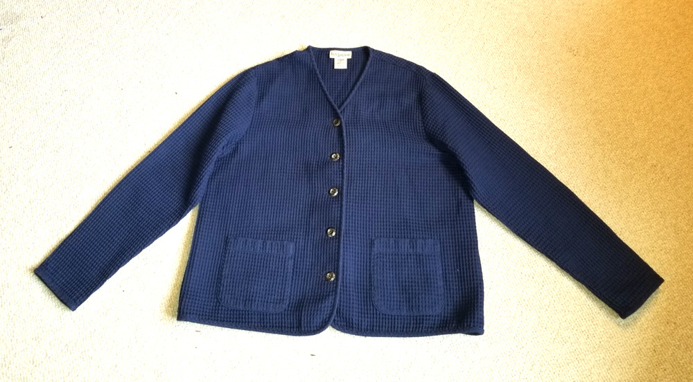 Womens Jacket-TRAVELSMITH-navy lightweight waffle knit button-down classic-M